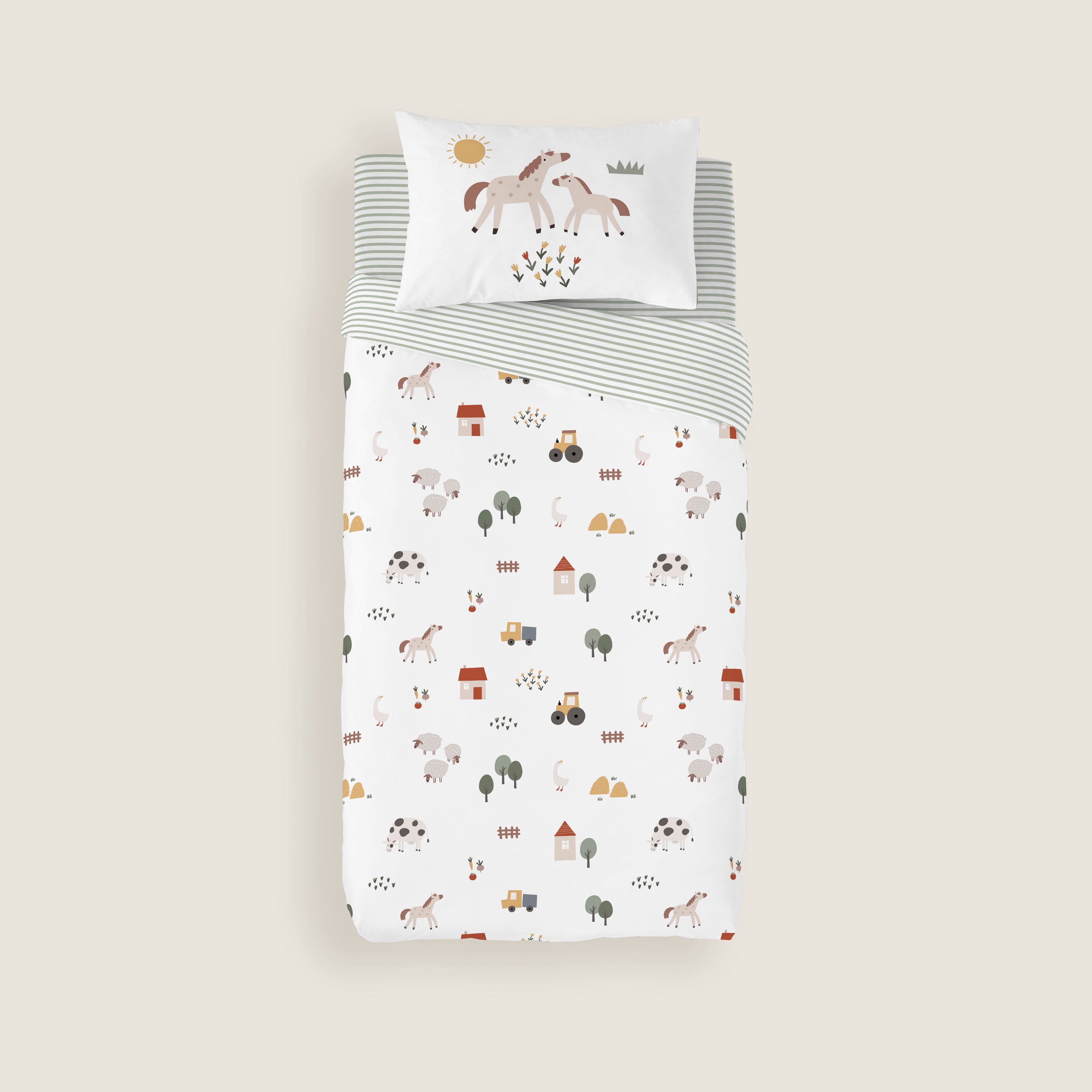 FUNDA NÓRDICA REVERSIBLE CUNA BEBÉ FARM LIFE 100% ALGODÓN