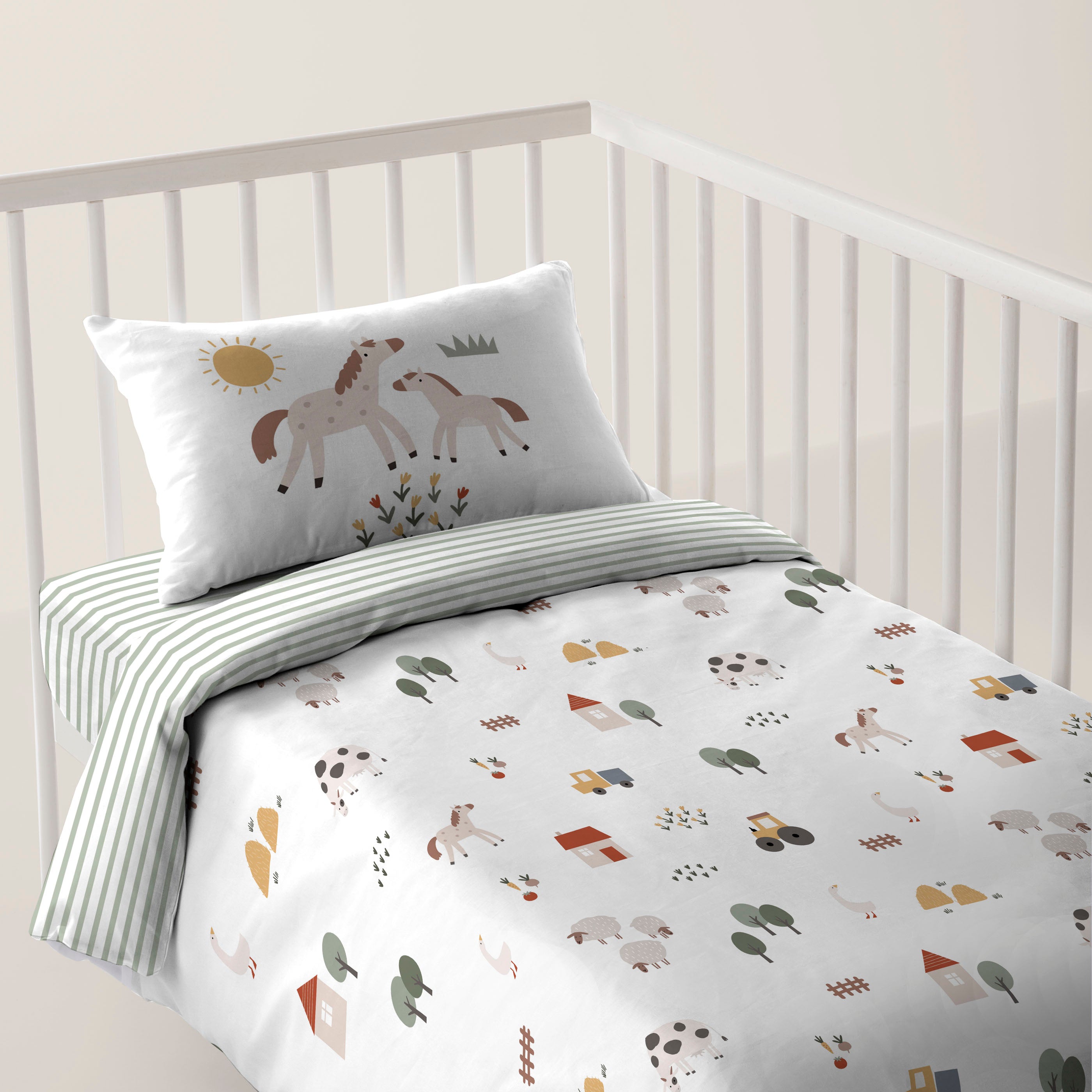 FUNDA NÓRDICA REVERSIBLE CUNA BEBÉ FARM LIFE 100% ALGODÓN