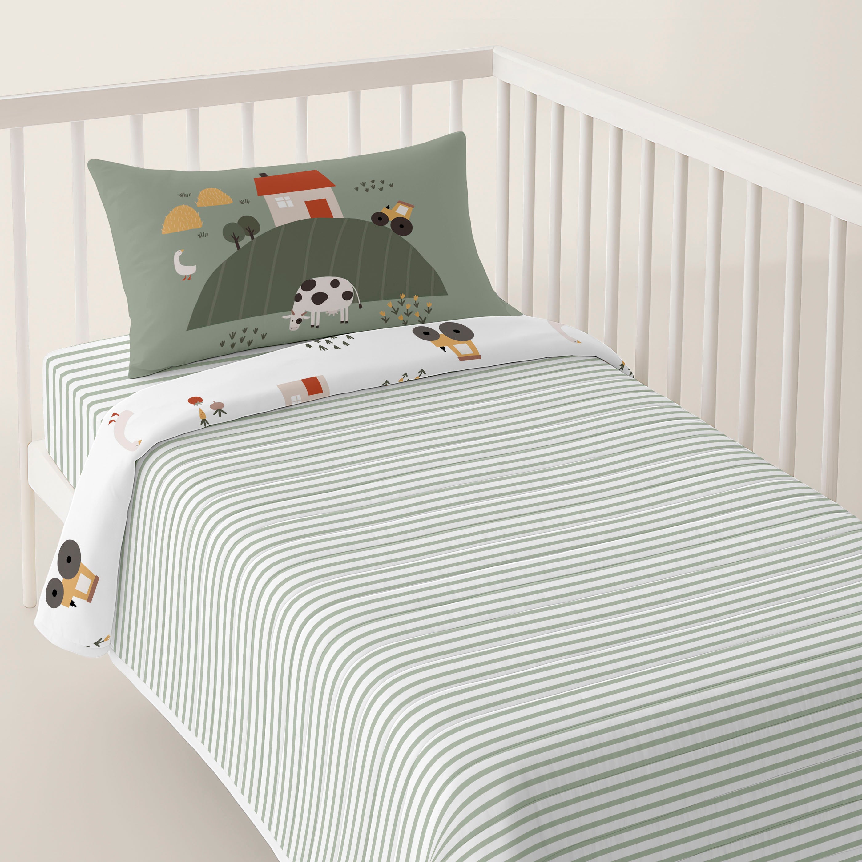 COLCHA BOUTI REVERSIBLE CUNA BEBÉ FARM LIFE 100% ALGODÓN