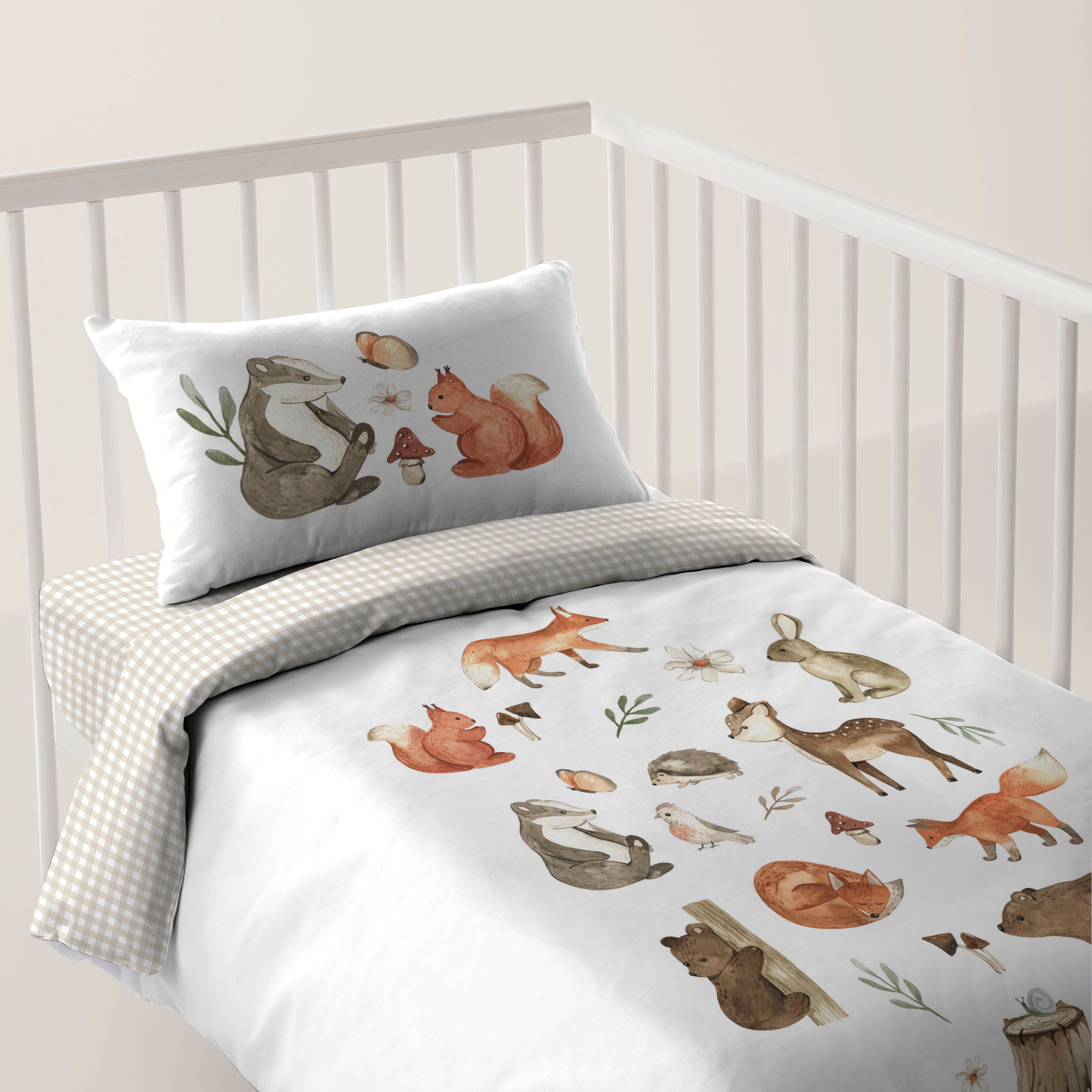 FUNDA NÓRDICA REVERSIBLE CUNA BEBÉ WOODLAND 100% ALGODÓN