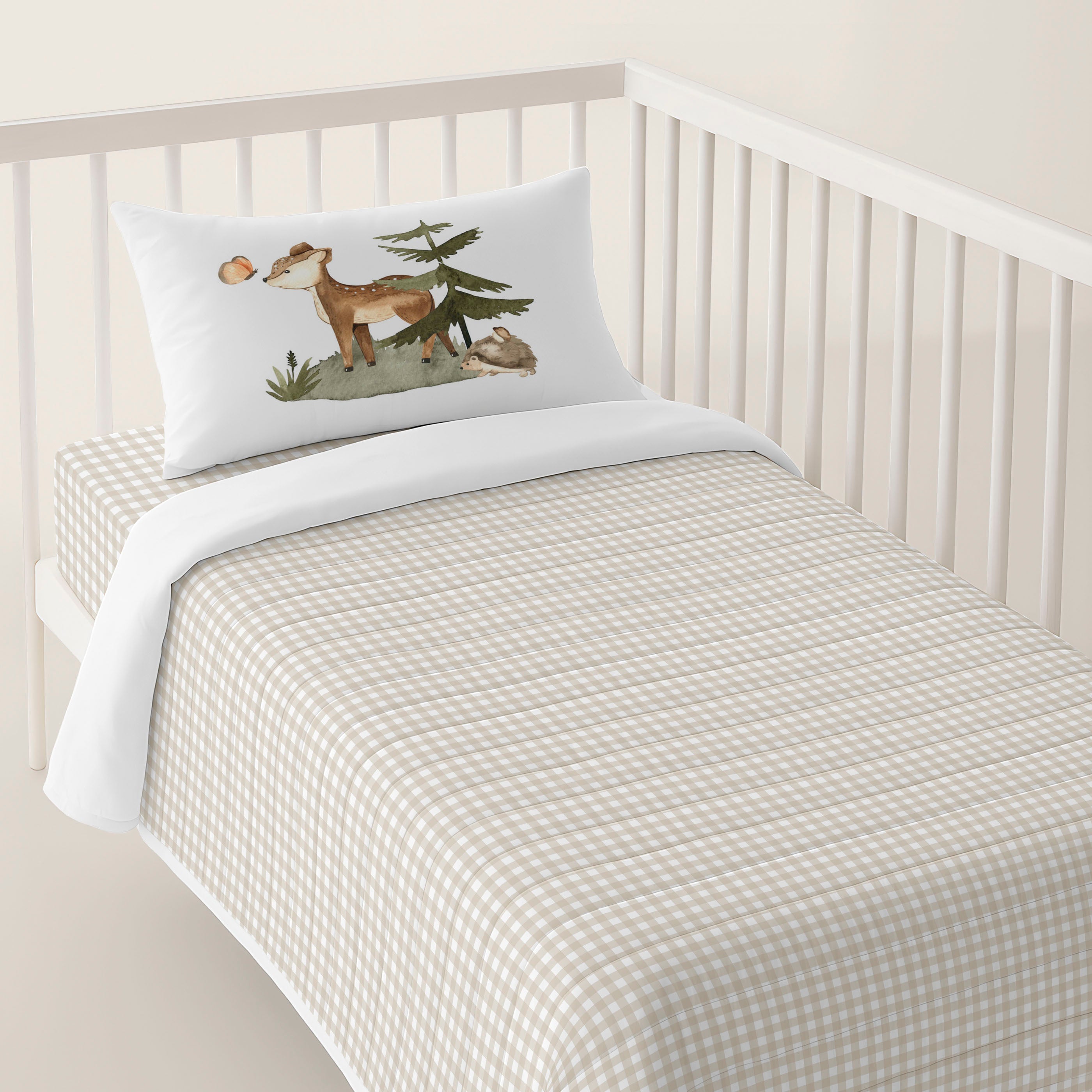 COLCHA BOUTI REVERSIBLE CUNA BEBÉ WOODLAND 100% ALGODÓN