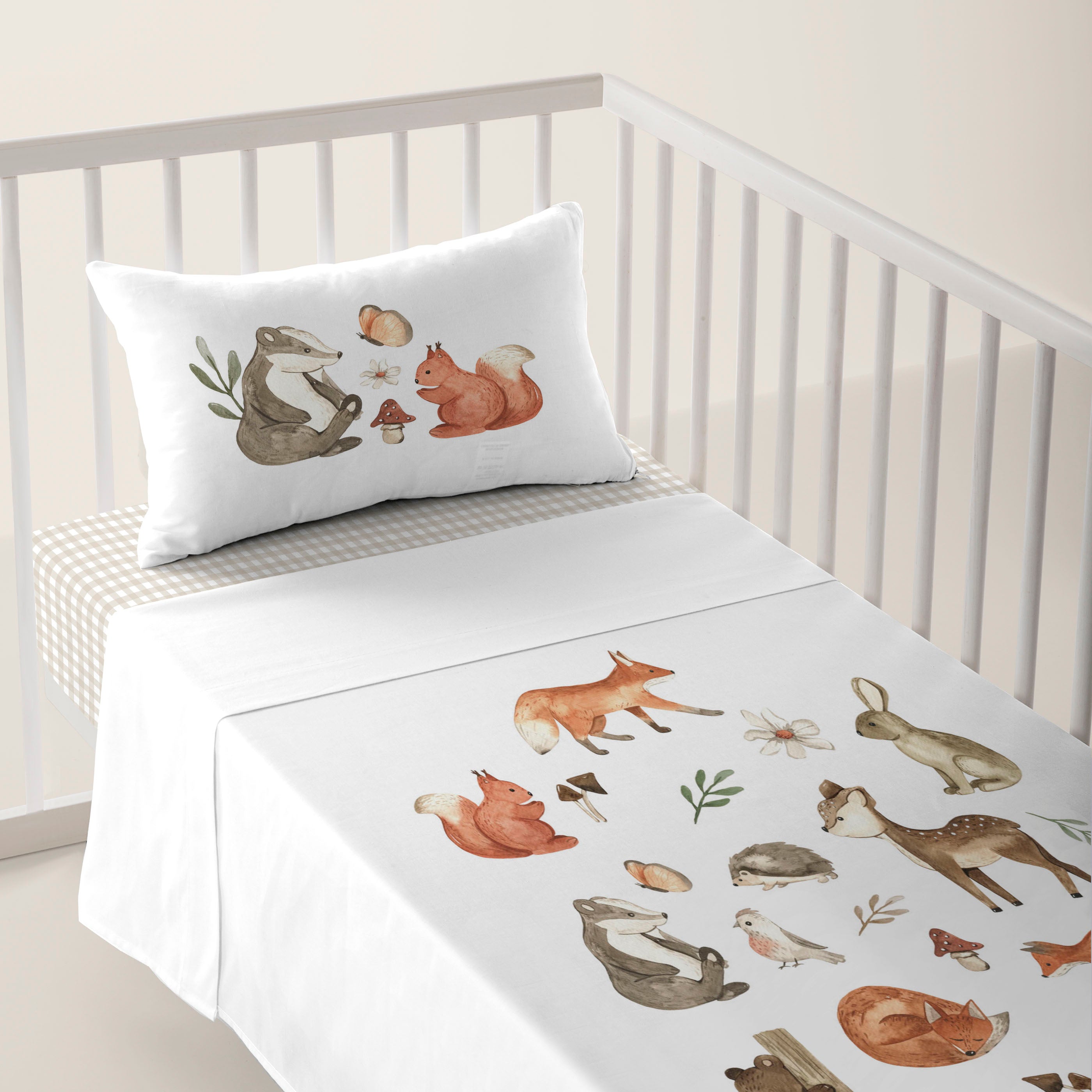 JUEGO DE SÁBANAS CUNA BEBÉ WOODLAND 100% ALGODÓN