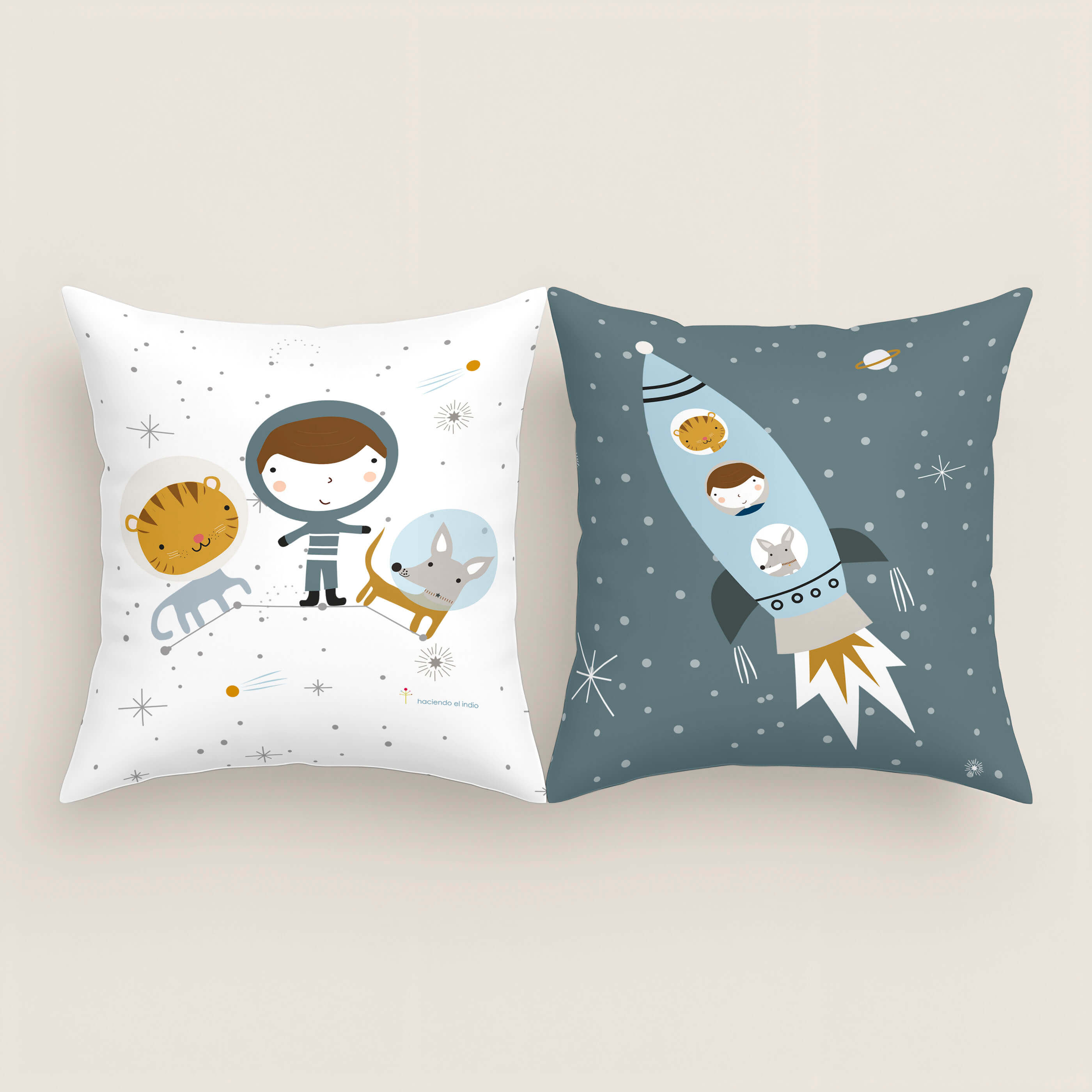 FODERA PER CUSCINO PER BAMBINI STAMPA VIAGGIO SPAZIALE 100% COTONE