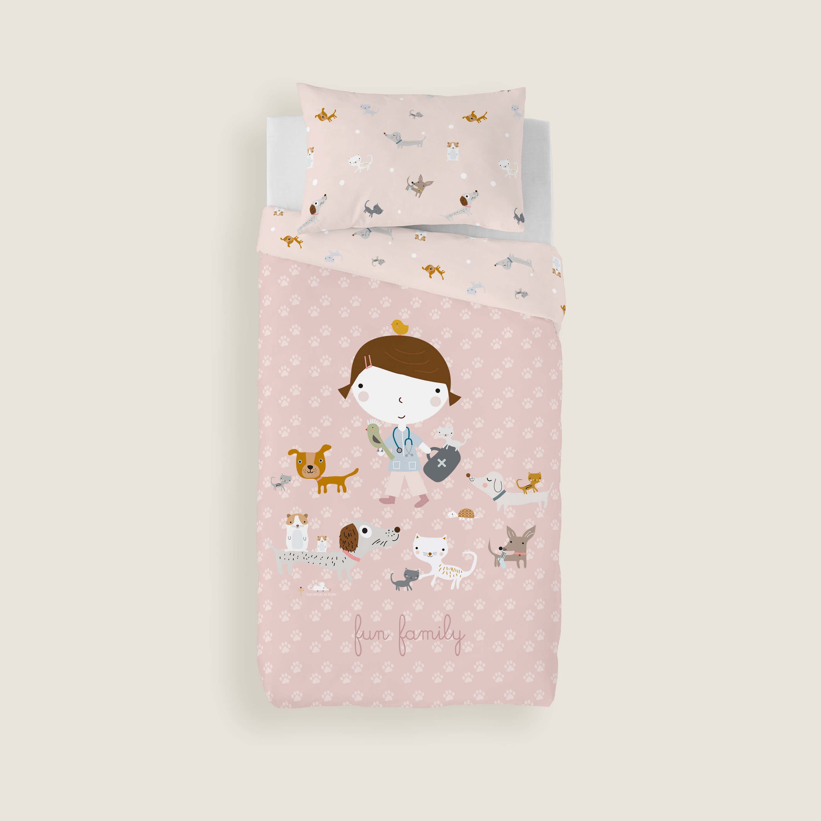 COPRIPIUMINO REVERSIBILE STAMPATO PER BAMBINI AMICI PELOSI 100% COTONE