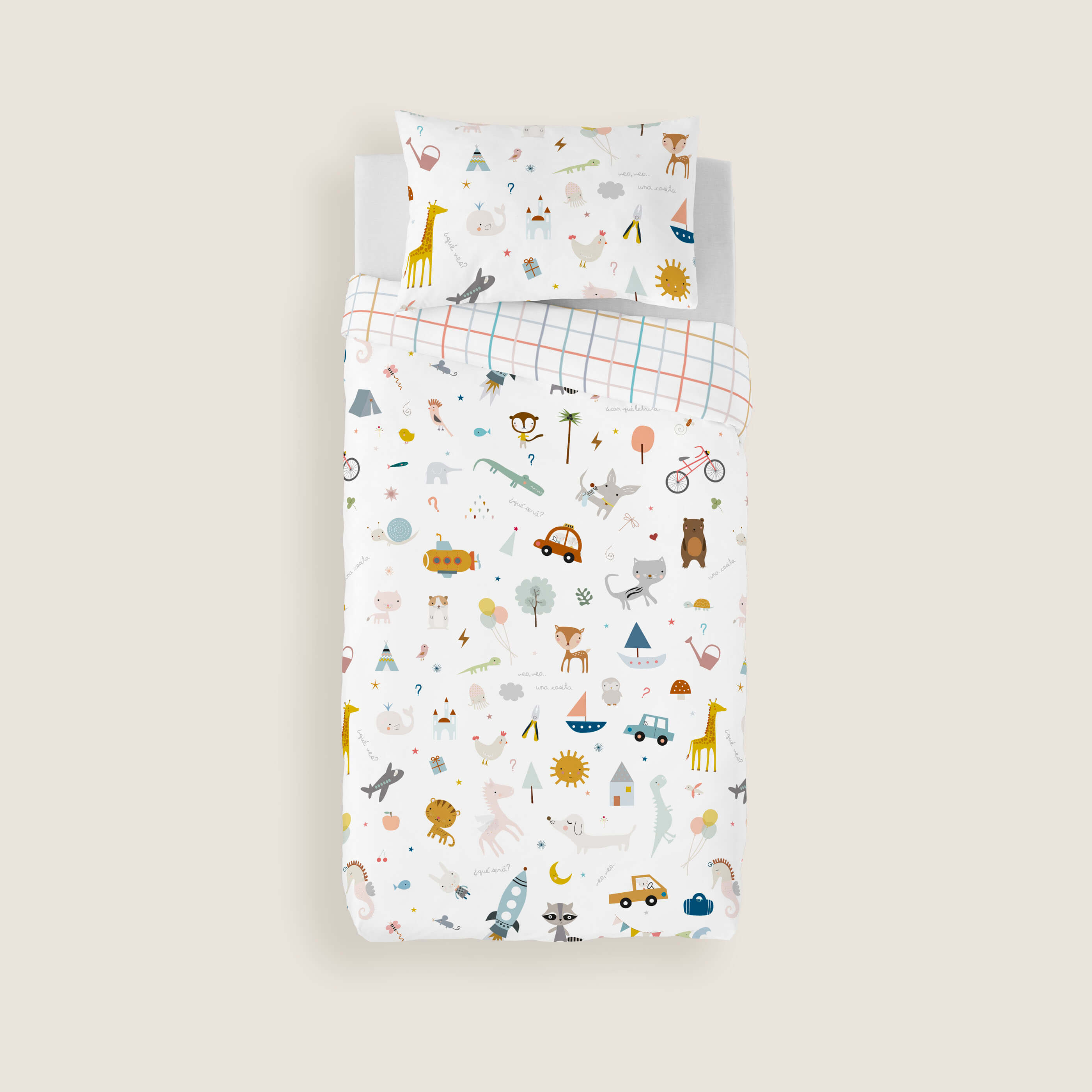 COPRIPIUMINO REVERSIBILE STAMPATO PER BAMBINI VEO VEO 100% COTONE