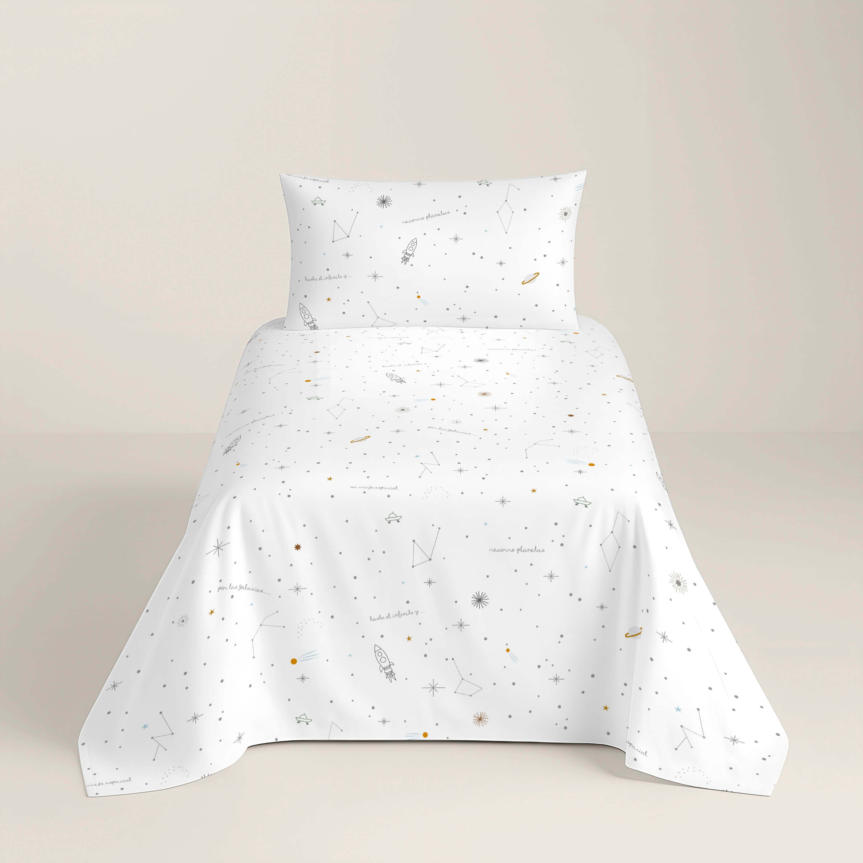COPRIPIUMINO REVERSIBILE STAMPATO PER BAMBINI VIAGGIO SPAZIALE 100% COTONE