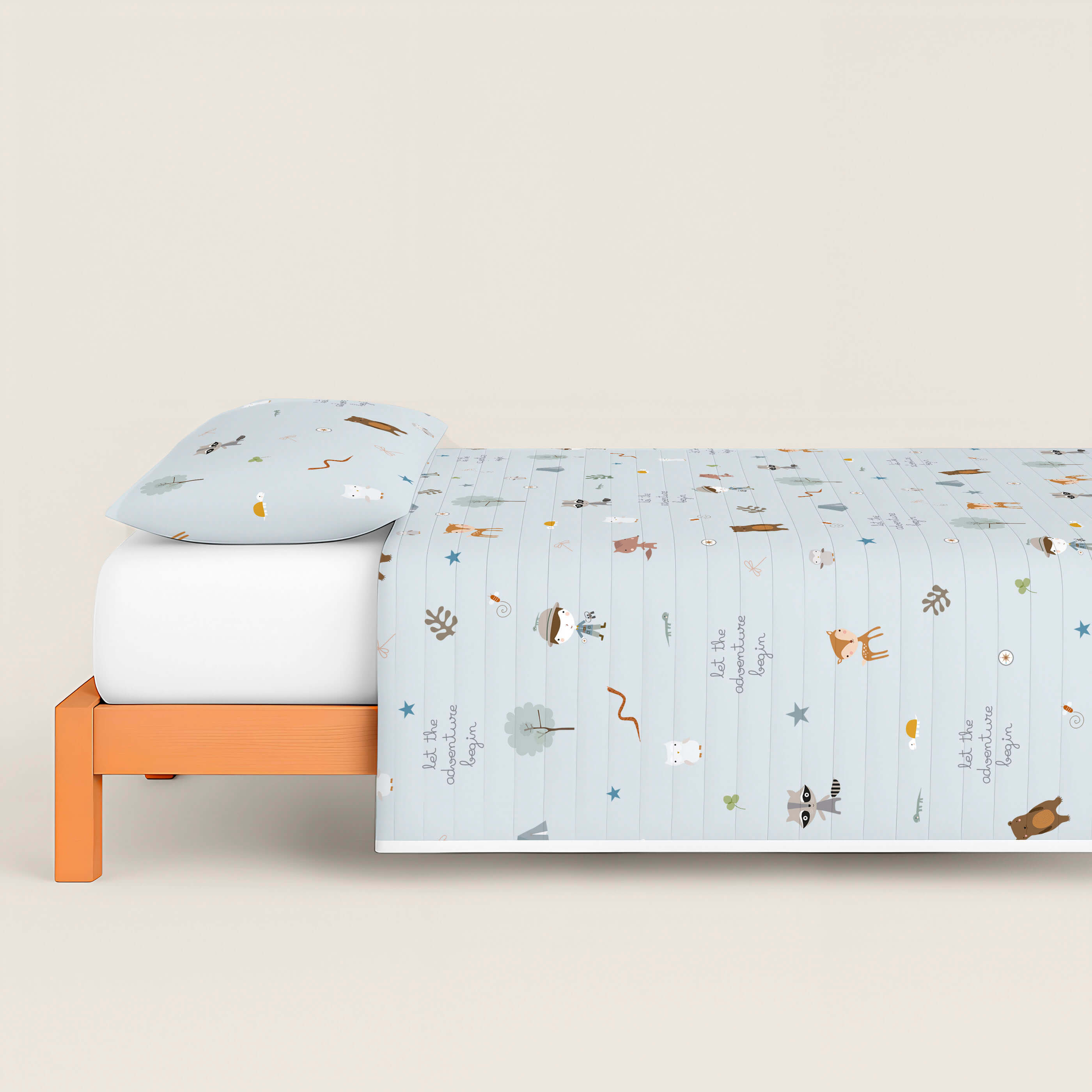 COLCHA BOUTI REVERSIBLE ESTAMPADA INFANTIL AVENTURA BOSQUE 100% ALGODÓN