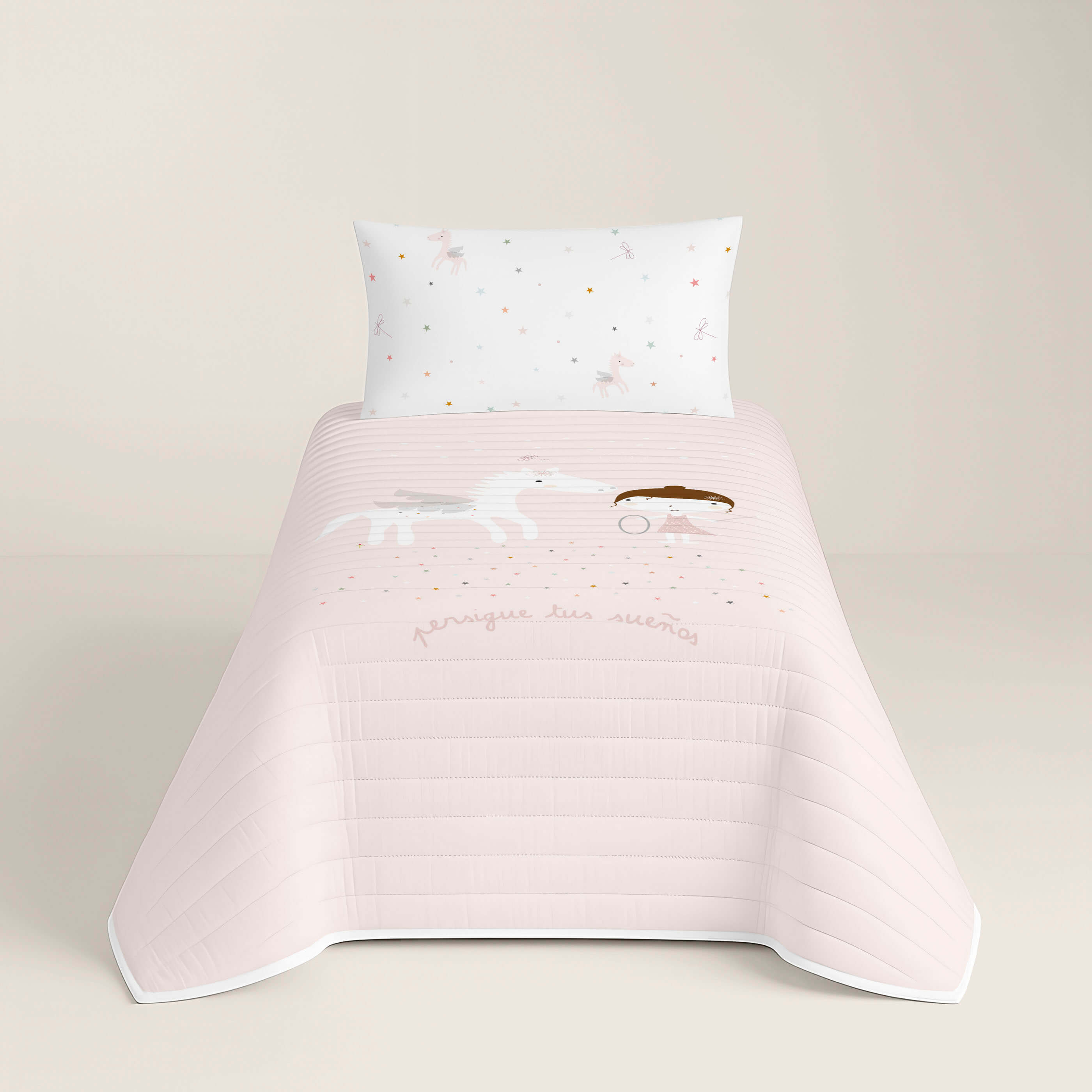 COLCHA BOUTI REVERSIBLE ESTAMPADA INFANTIL PEGASO MÁGICO 100% ALGODÓN