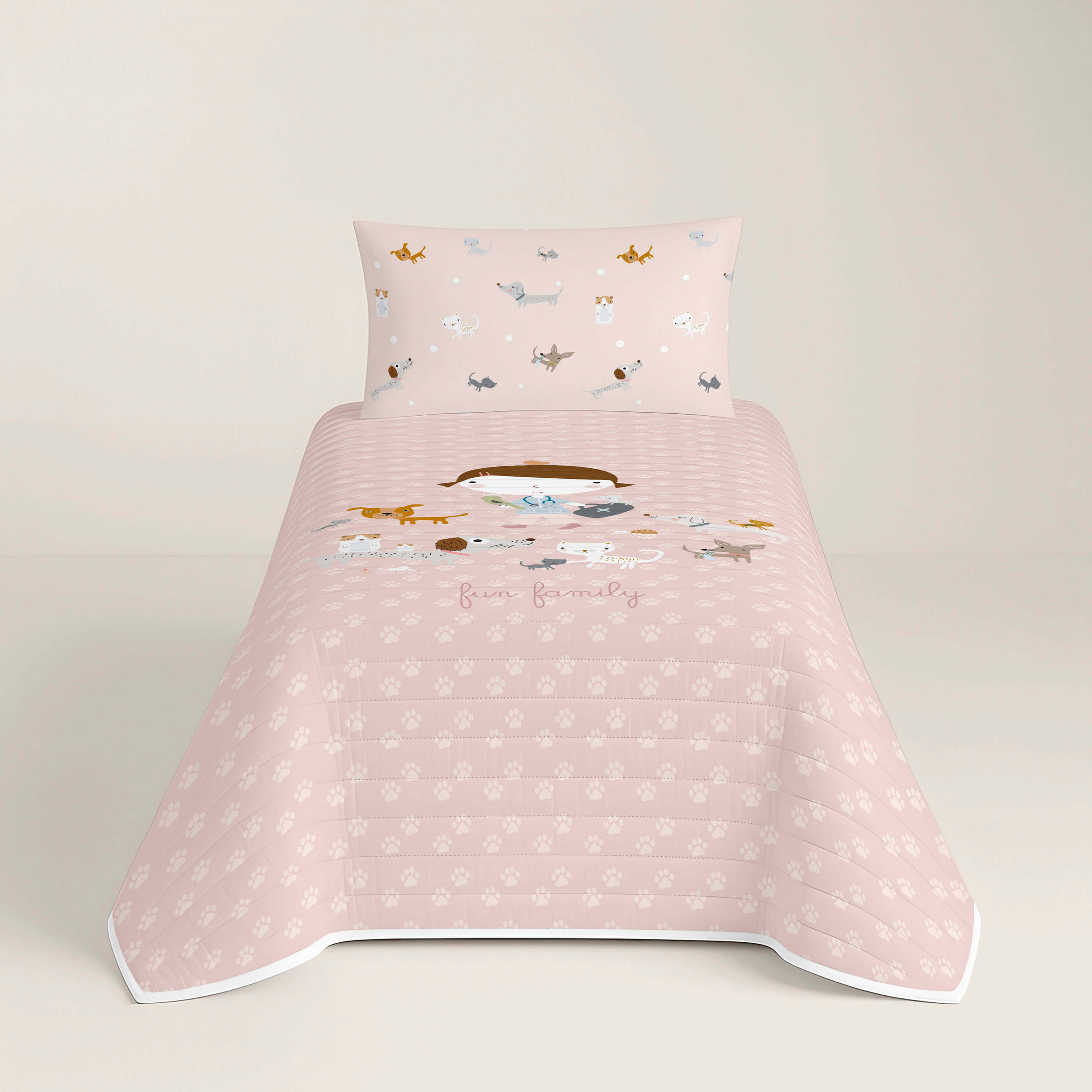 COPRILETTO BOUTIS REVERSIBILE STAMPATO PER BAMBINI AMICI PELOSI 100% COTONE