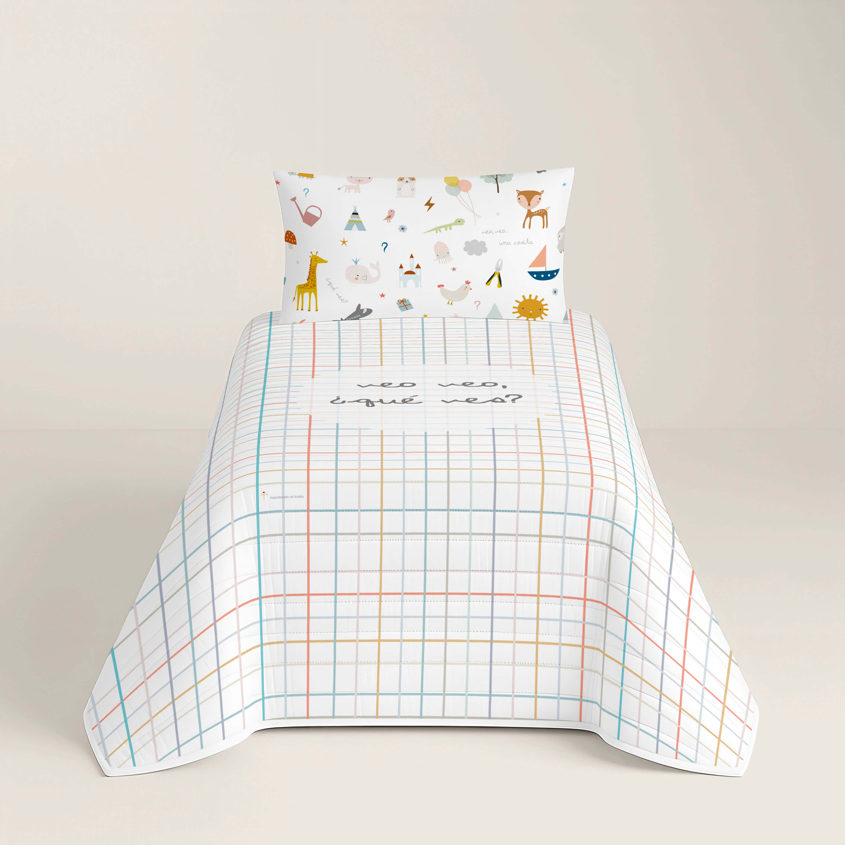 COLCHA BOUTI REVERSIBLE ESTAMPADA INFANTIL VEO VEO 100% ALGODÓN