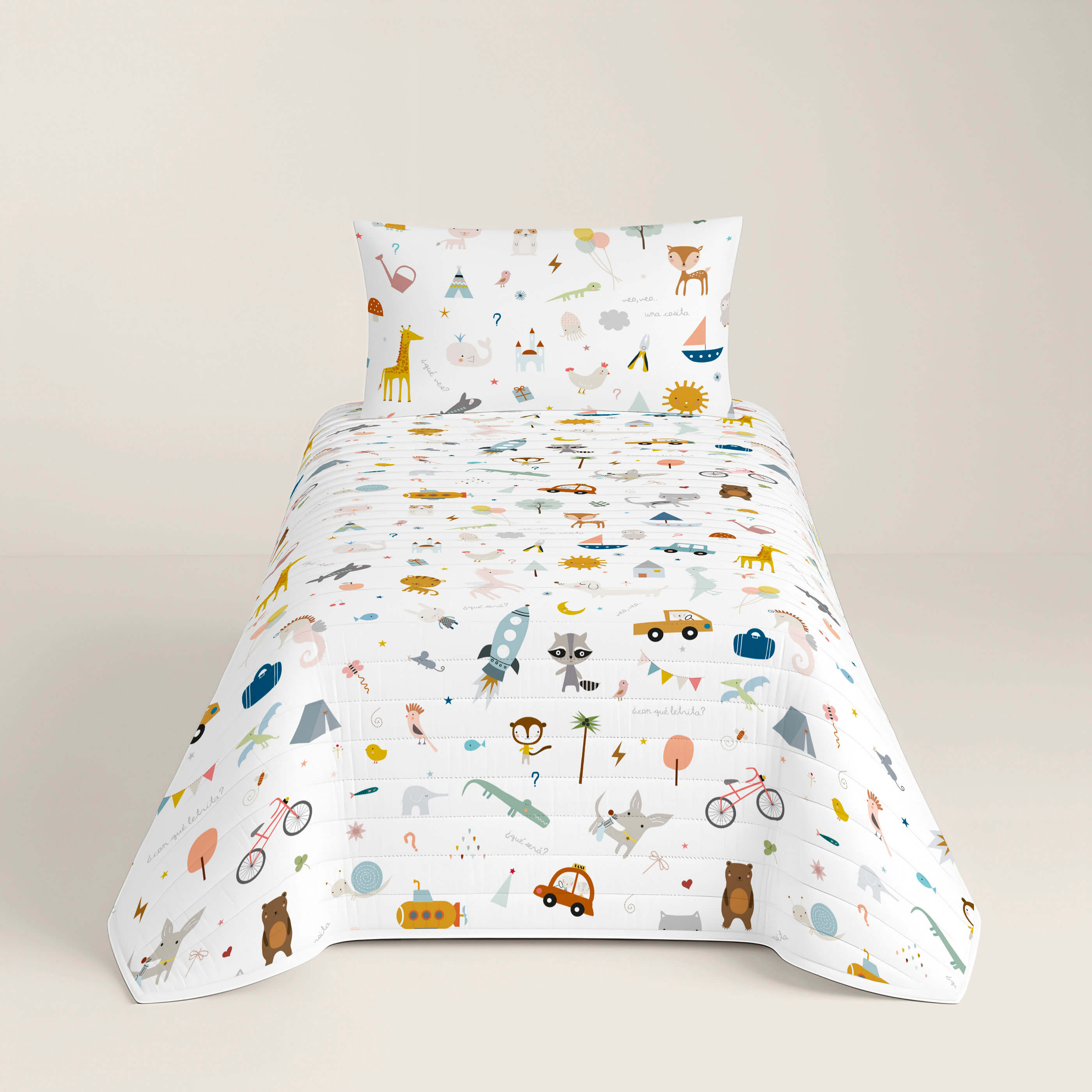 COLCHA BOUTI REVERSIBLE ESTAMPADA INFANTIL VEO VEO 100% ALGODÓN