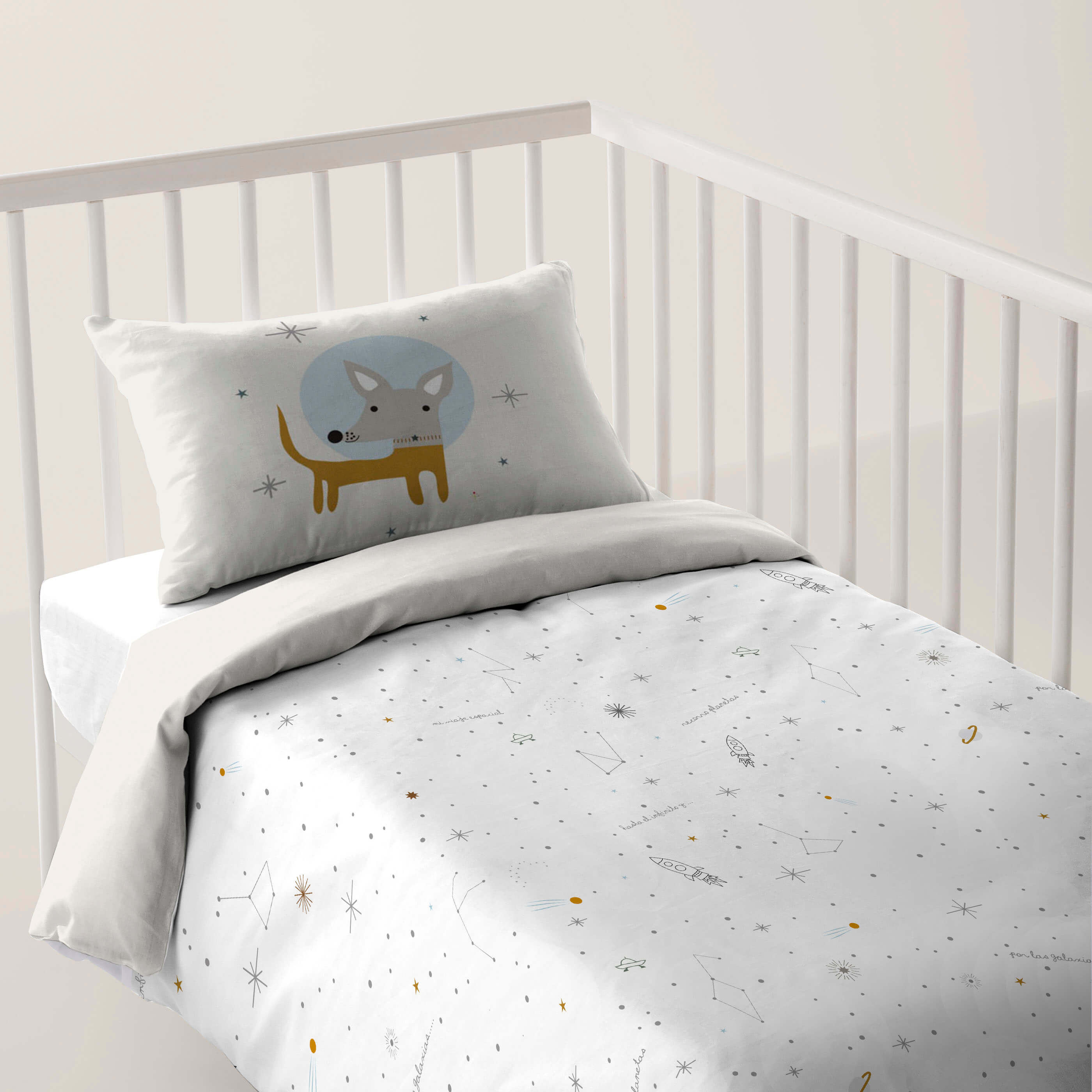 COPRIPIUMINO REVERSIBILE CULLA NEONATO VIAGGIO SPAZIALE 100% COTONE