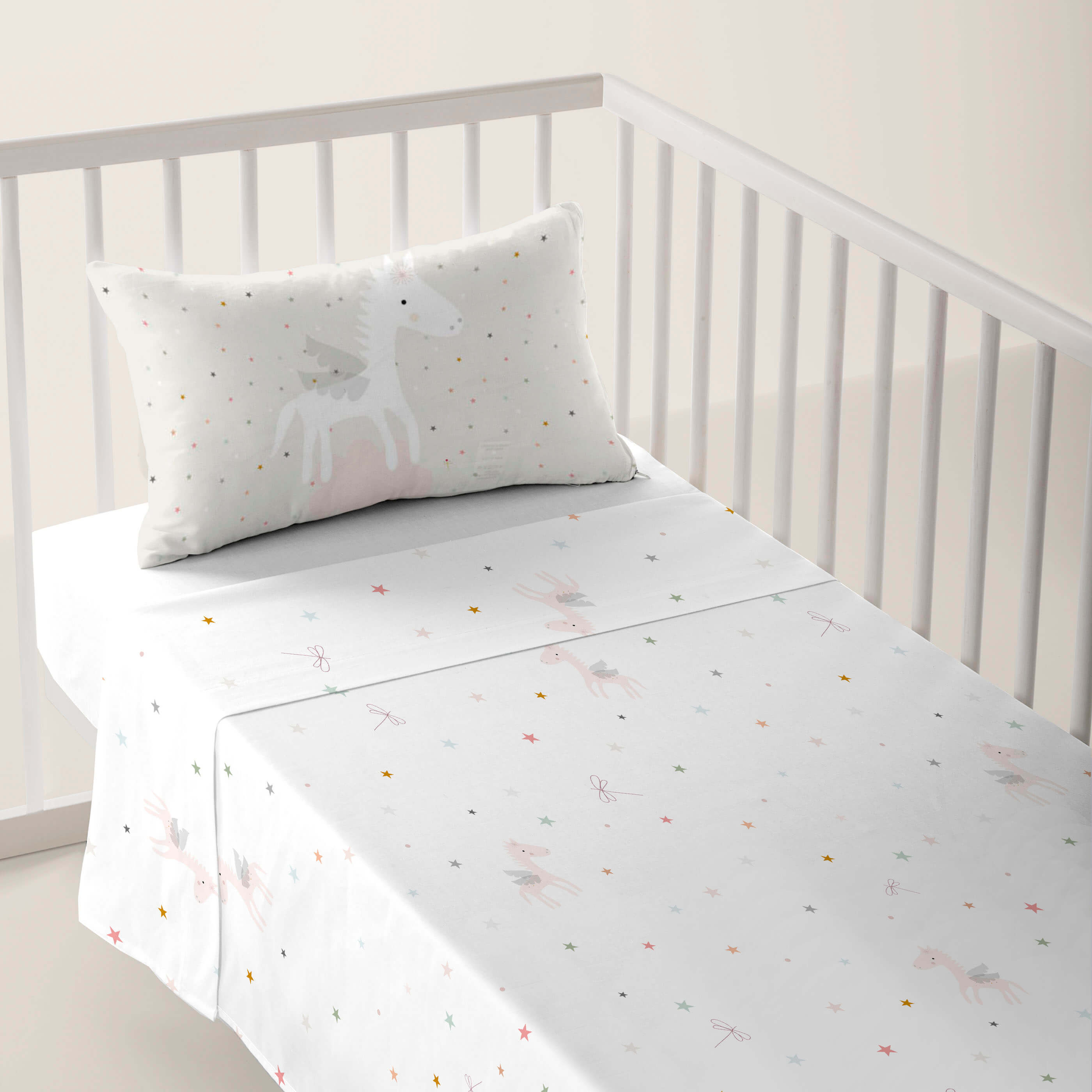 PARURE LENZUOLA CULLA NEONATO PEGASO MAGICO B 100% COTONE