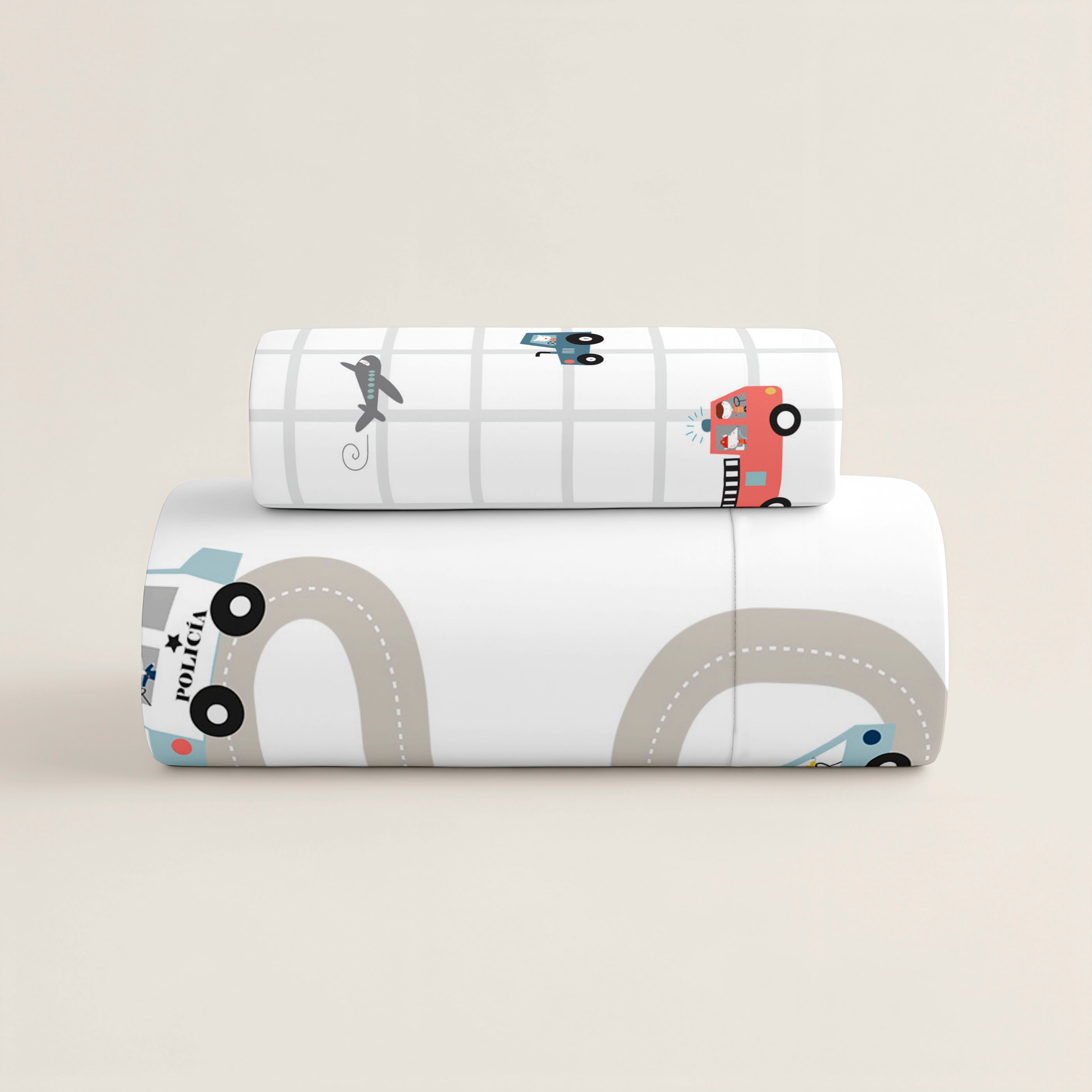 PARURE DRAPS IMPRIMÉE ENFANT TRANSPORTS 100% COTON